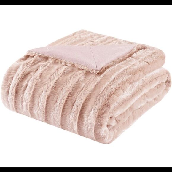 Madison Park Duke Reversible Long Faux Fur & Micro Fur Throw 50x60 Super Soft - Picture 2 of 6